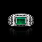 Australian Glass Zarkon Emerald Green Stone Silver Ring for Men