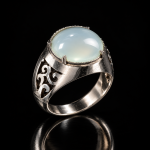 AURAQ White Aqeeq Naqsh Ring – Ornate Silver Statement Design - Image 2