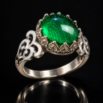 Green Naqsh Ring with Intricate Silver Filigree Design - Image 3