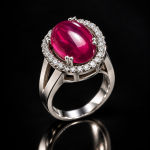 Oval Pink Cabochon Halo Statement Ring with Clear Stone Accents - Image 4