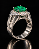Emerald Cut Green Gemstone Halo Statement Ring with Clear Stone Accents - Image 4